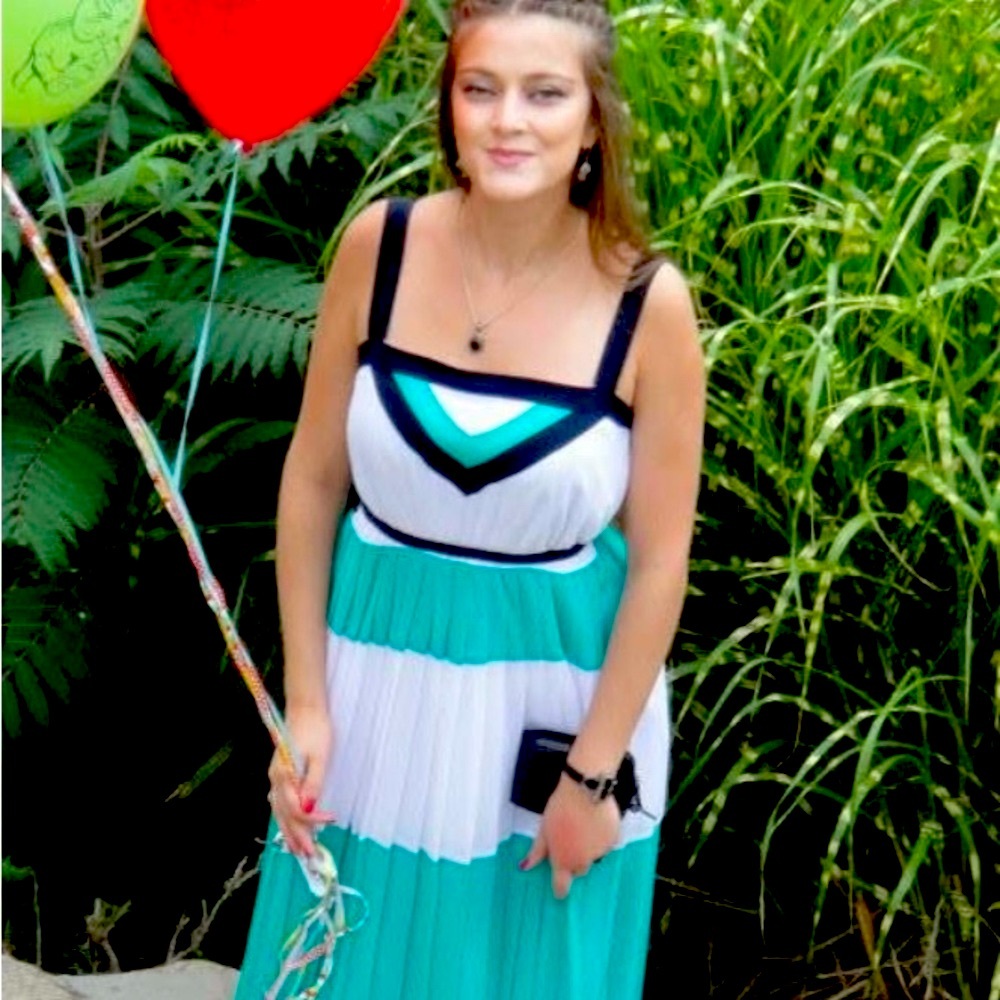 Banana Republic, Elegant Teal and White Women's Dress